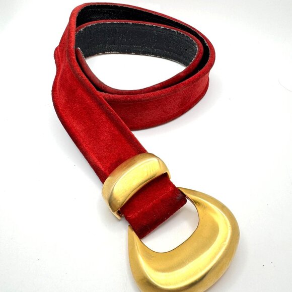 Unbranded Accessories - Vintage Carlistle Red Suede Belt Gold-Toned Buckle